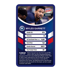 American Football Stars 2026 Top Trumps Specials Card Game featuring Myles Garrett stats and facts.