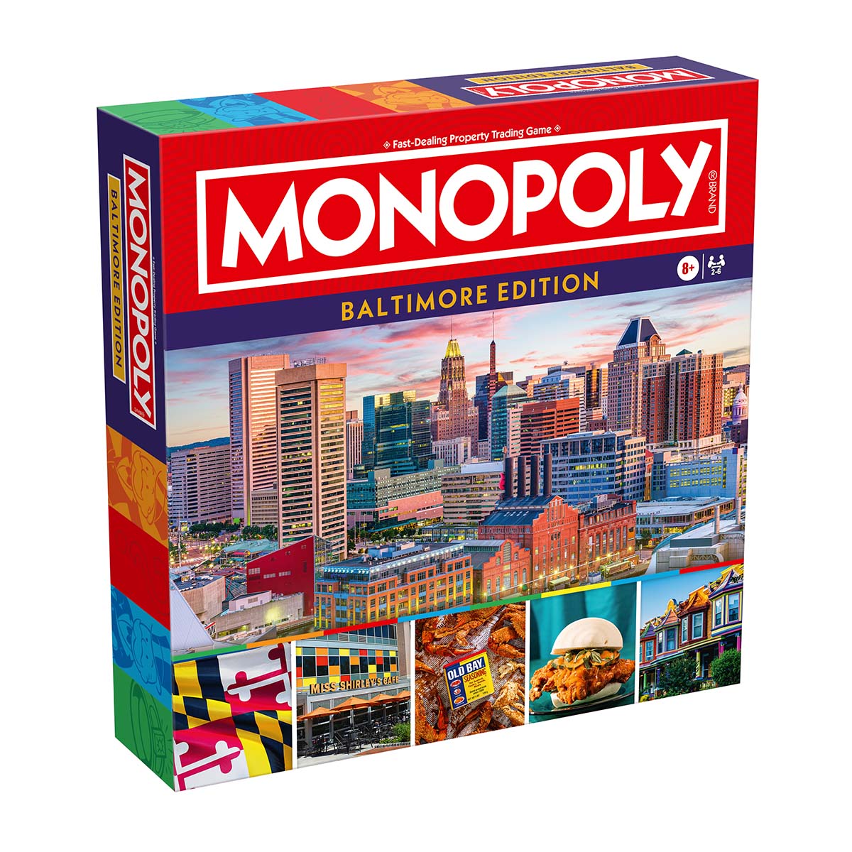 Baltimore, MD Monopoly Board Game featuring city landmarks and iconic imagery of Baltimore