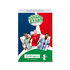 World Soccer Stars 2026 Waddingtons Number 1 Playing Cards featuring iconic football players on the box.
