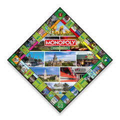 Denton TX Monopoly board game featuring local landmarks and cultural highlights, showcasing the vibrant charm of Denton, Texas.