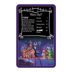 Nightmare Before Christmas Top Trumps Card Game featuring Jack Skellington's fact file and ratings.