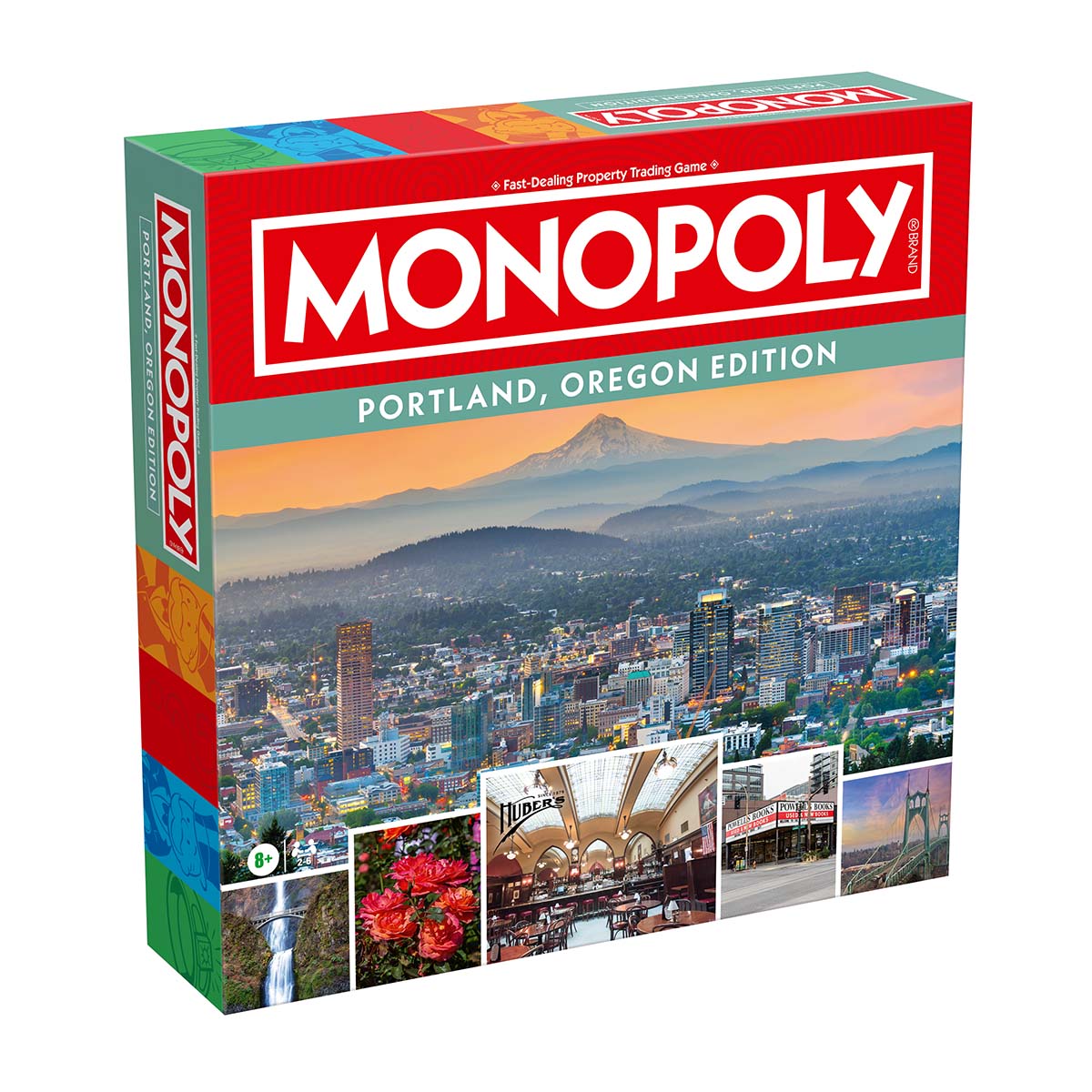Portland, OR Monopoly Board Game box featuring iconic Portland skyline and landmarks.