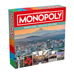 Portland, OR Monopoly Board Game box featuring iconic Portland skyline and landmarks.