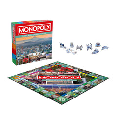 Portland, OR Monopoly Board Game featuring the game box and playing pieces, showcasing iconic Portland landmarks.