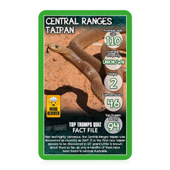 Image of Central Ranges Taipan Top Trumps card from Snakes Top Trumps Card Game featuring snake stats and facts.