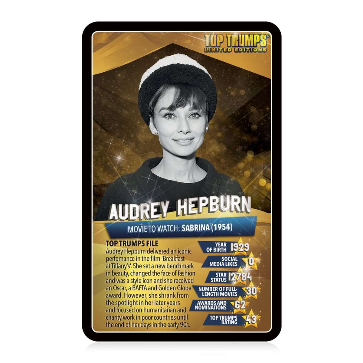 Top 30 Movie Stars Top Trumps Card Game