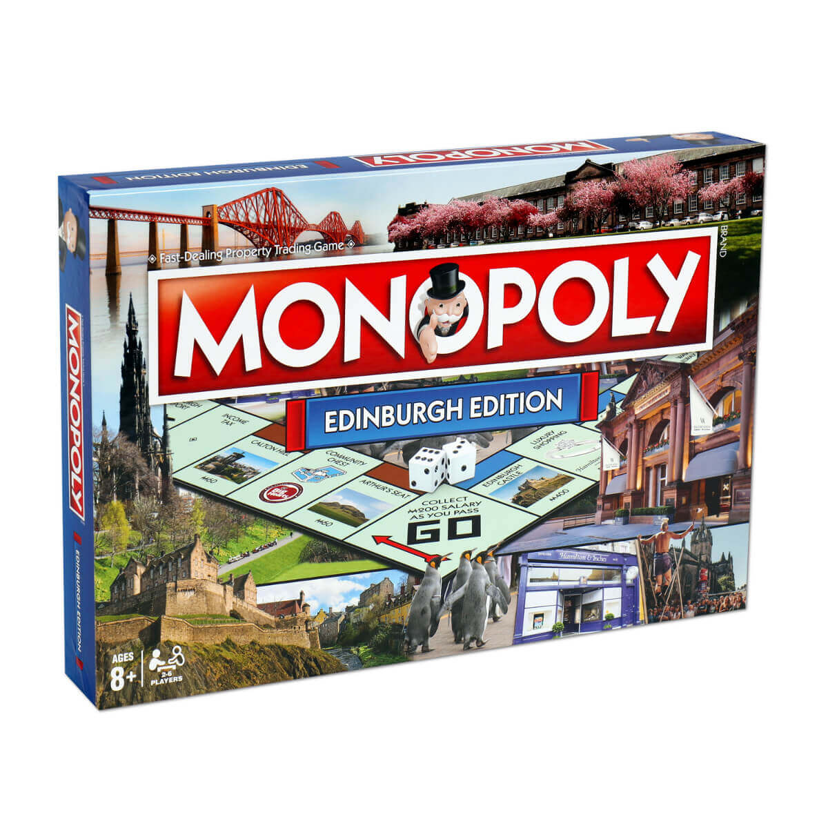 Edinburgh Monopoly Board Game featuring iconic city landmarks on the box cover.