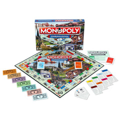 Edinburgh Monopoly Board Game set featuring city landmarks, currency, tokens, and cards for an exciting tour of Scotland's capital city.